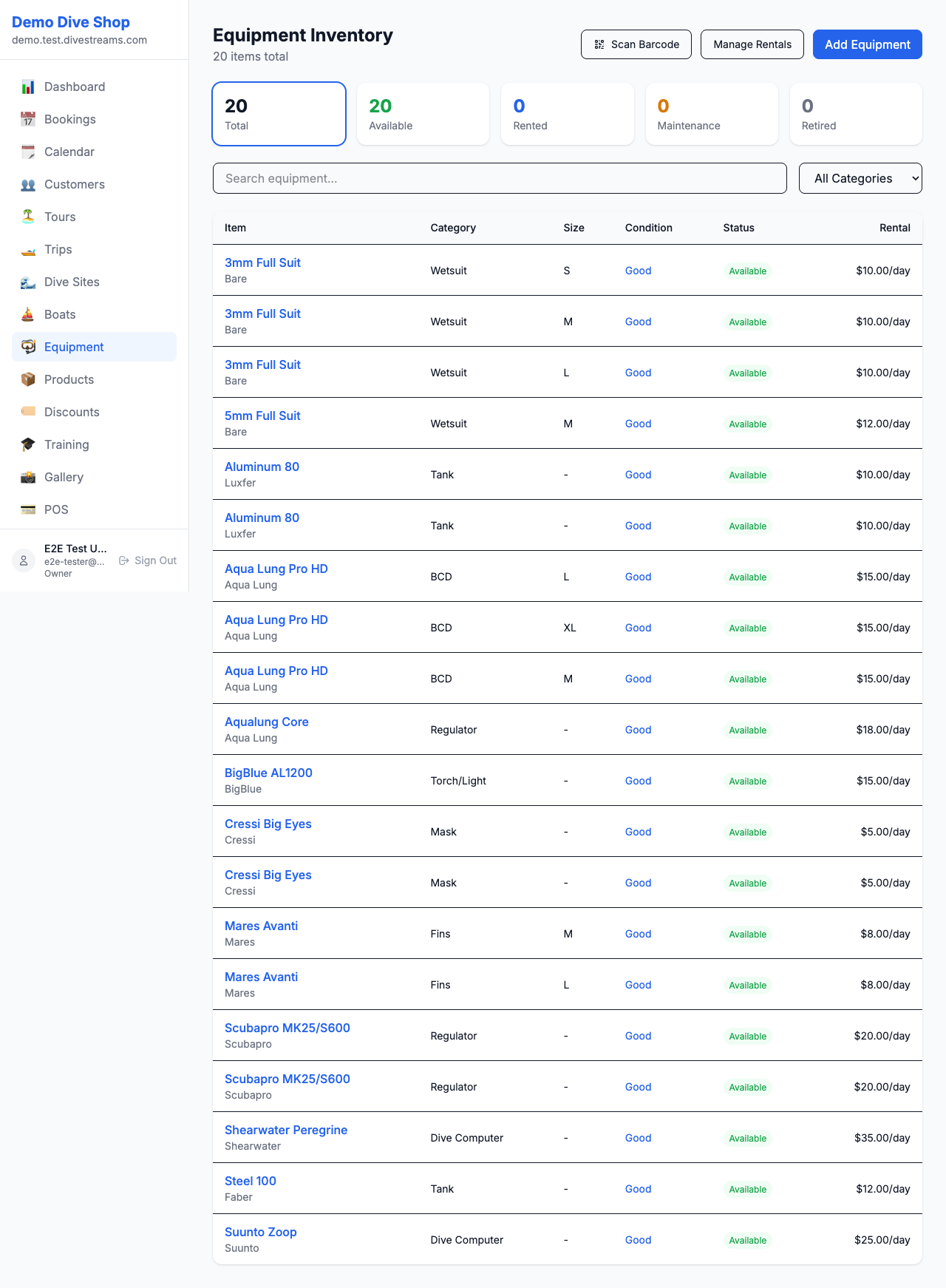 Equipment Tracking feature screenshot